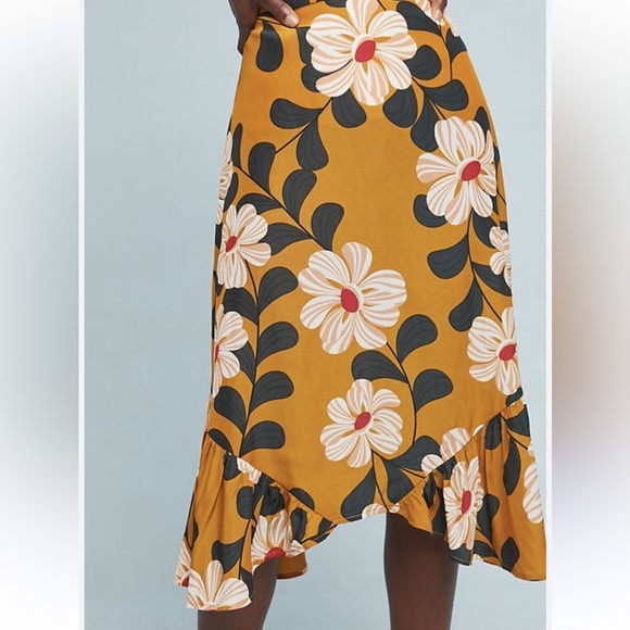 Anthropologie Dresses & Skirts - Anthropologie Eva Franco Ikebana Yellow‎ Floral Midi Skirt Size 0